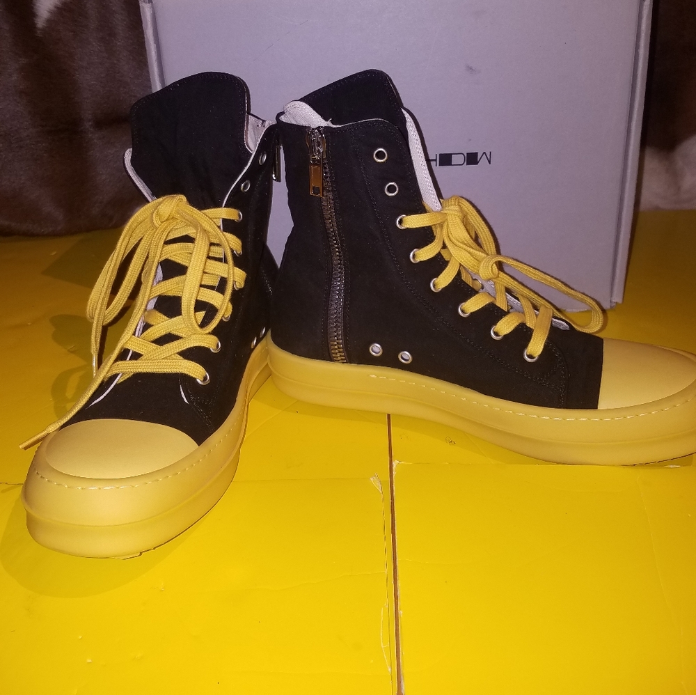 New Rick Owens DRKSHDW yellow black high Top lace up 41